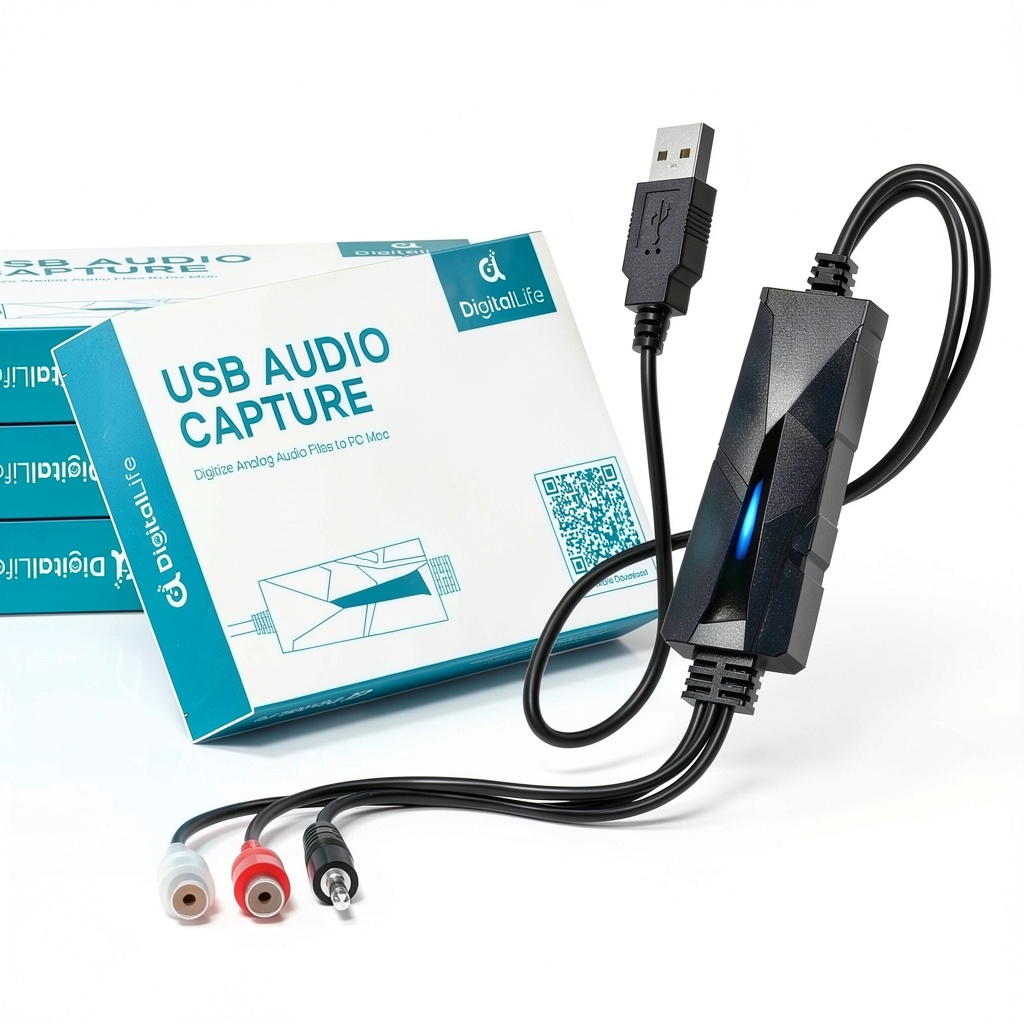 Installing DigitalLife USB Audio Grabber Stereo Capture on a wooden desk