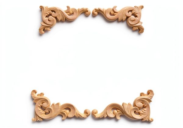 Wood Carved Corner Onlay Susuntas 4pcs Beige Oak Decorative Corbel Set-0